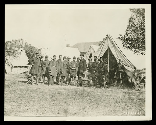 Abraham Lincoln Visiting Military Officers at Antietam in 1862