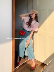 Đầm Set Chân Váy Dài Midi Jeans / Denim Xẻ Tà Suông Trơn + Áo Thun Hồng Pastel Trơn Tay Ngắn Dạo Phố Dự Tiệc Công Sở Đi Biển