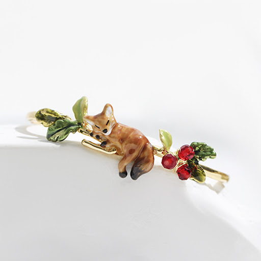 Title 2, Little Fox And Flower Fruit Gold Necklace, a de...