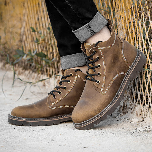 Title 4, Vintage Mens Leather Boots Work High-top Shoes...