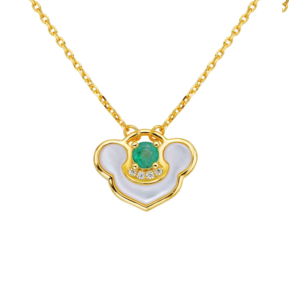 Collier Élégant Cadenas de la Paix Argent S925, Émeraude Naturelle, Nacre, Chaîne pour Fille. Offrez paix et élégance à chaque instant.