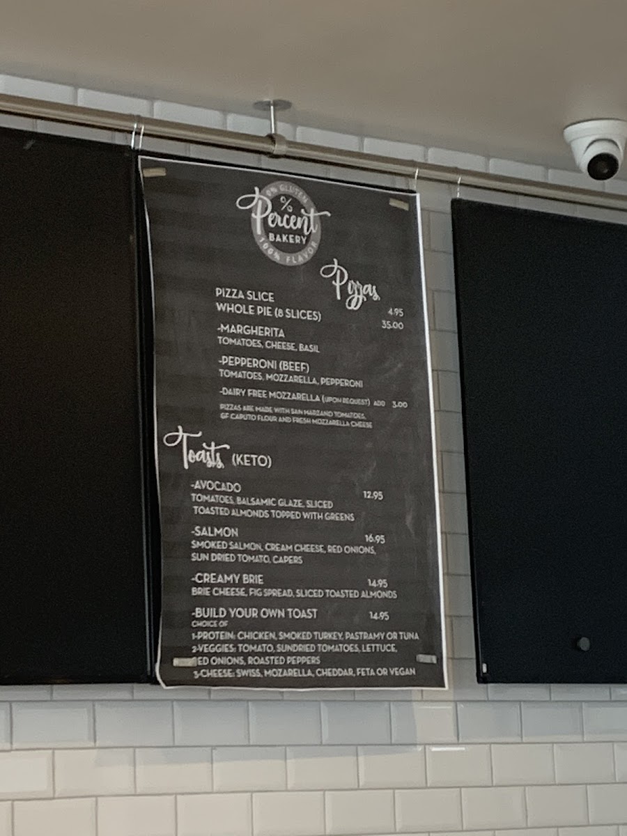 Percent Bakery gluten-free menu