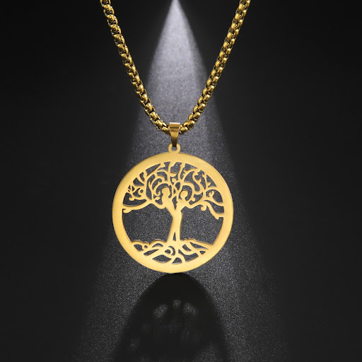 Title 3, Titanium Steel World Tree Necklace for Lovers, ...
