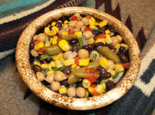 Tangy bean salad in a bowl.