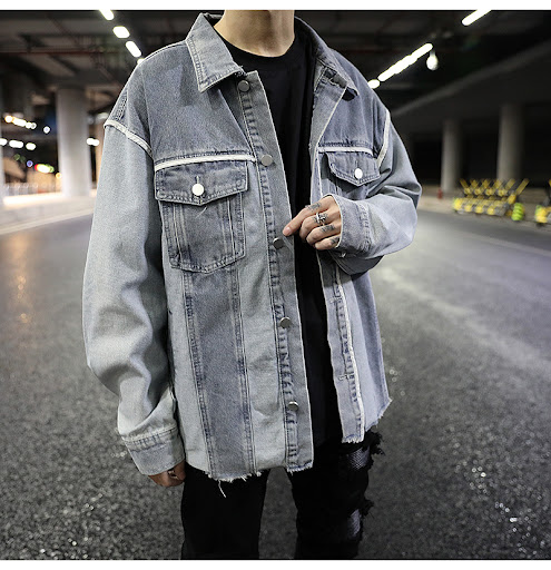 Title 4, European and American colorblock edging denim j...