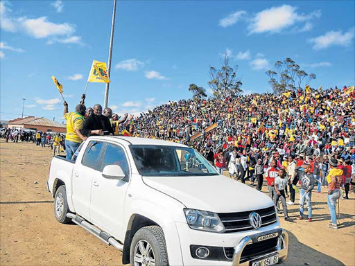 WARM WELCOME: UDM leader Bantu Holomisa greets party supporters before delivering his Siyanqoba rally speech at the Rotary Stadium, in Ngangelizwe township in Mthatha yesterday Picture: SUPPLIED