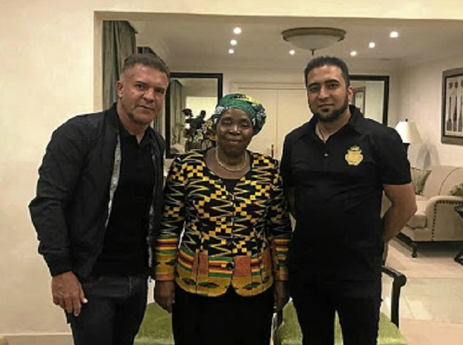 Nkosazana Dlamini-Zuma flanked by Adriano Mazzotti, left, and Carnilinx chief operating officer Mohammadh Sayed. On Thursday she tweeted that she is not corrupt and has never looted. Picture: SUPPLIED.