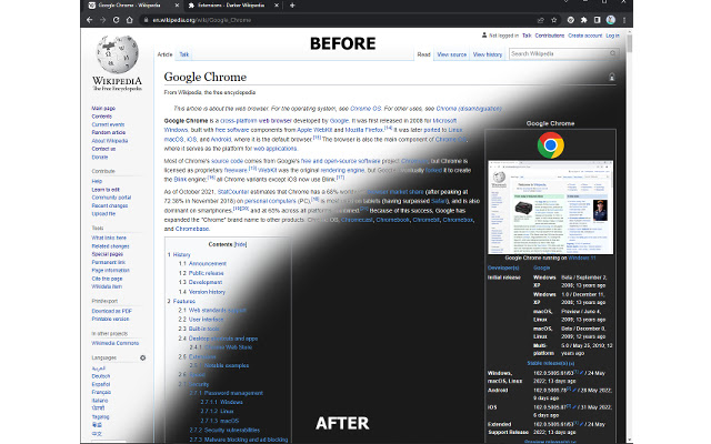 Dark/Night Mode For Wikipedia chrome extension