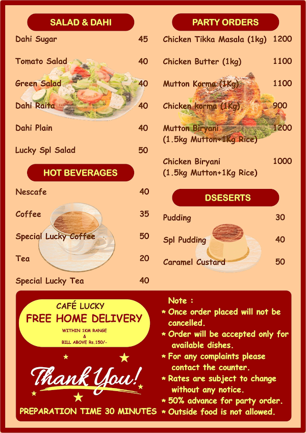 Cafe Lucky menu 