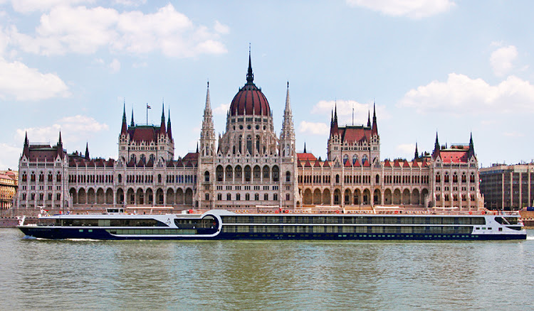 Avalon Illumination in Budapest, cruising by Hungary's beautiful parliament building.