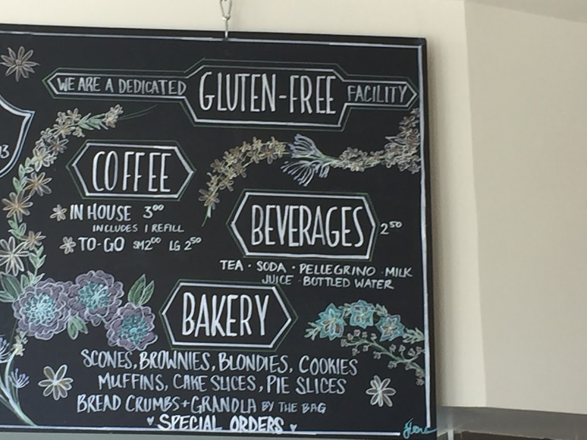 Two Wheels Bakery gluten-free menu