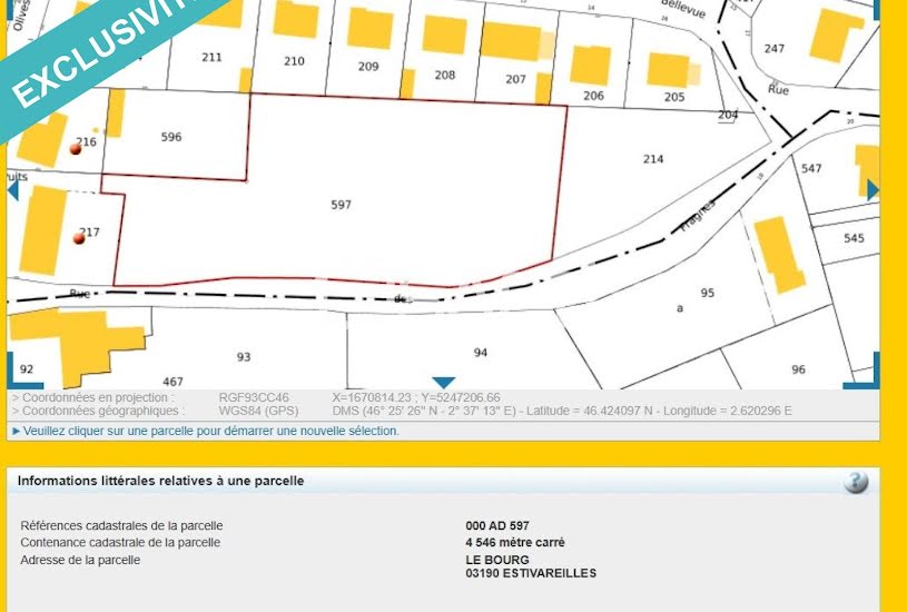  Vente Terrain à bâtir - 4 546m² à Estivareilles (03190) 