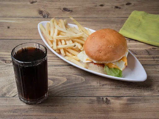 Veg Spicy Crisp Burger With French Fries