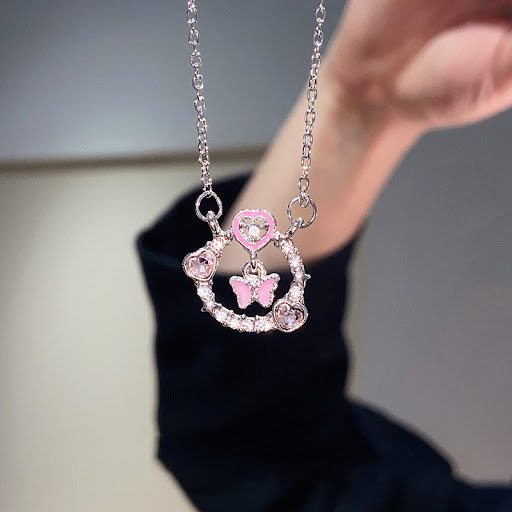 Title 1, Korean Style New Love Pink Diamond Butterfly Ne...