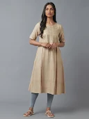 W Beige Printed A Line Kurta