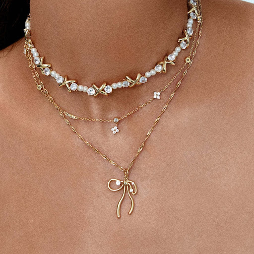Title 6, Niche Bone Chain Bow Zircon Sweet Necklace Copp...