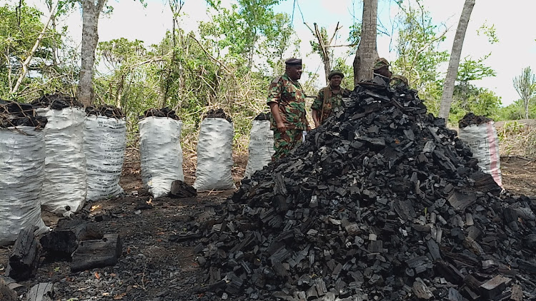 Police intercept charcoal dealers inside the Boni forest, Lamu.