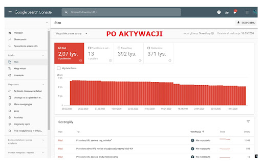 Modyfikacja szerokości panelu Search Console