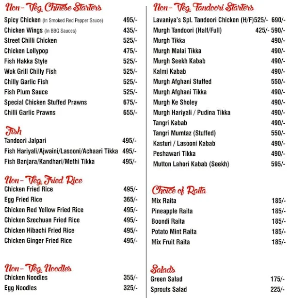 The Lavaniya menu 