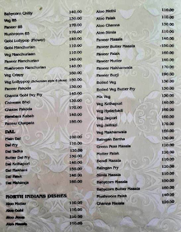 Sheetal Udupi menu 