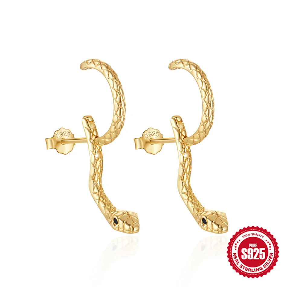 Pendientes de oreja ajustables de serpiente en plata de ley 925, diseño elegante y moderno, perfectos para cualquier estilo y ocasión.