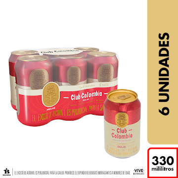 Cerveza Club Colombia Lata Roja 330 ml x 6 und  