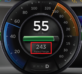 The rated range is the value displayed below the current speed.