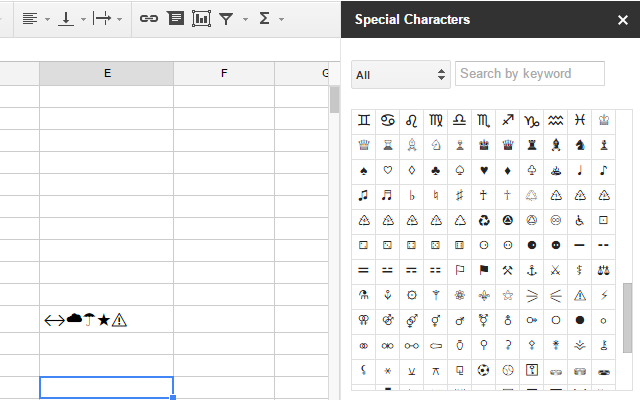 Screenshot of Special Characters