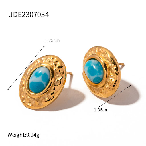 Title 4, Gold Stainless Steel Sea Pattern Turquoise Hamm...