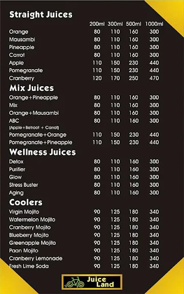 Juice Land menu 