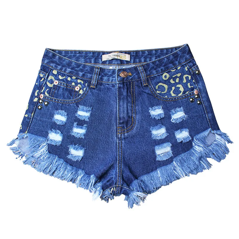 Title 3, Short en jean déchiré taille haute à rivets - V...