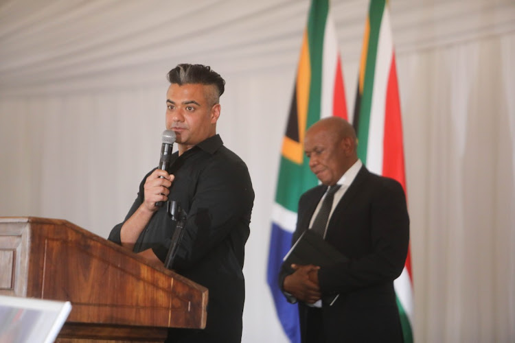 Mayur Lodhia pays tribute to his uncle, former foreign affairs deputy minister Aziz Pahad at his funeral at Westpark Cemetery.