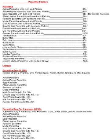 Parantha Factory menu 