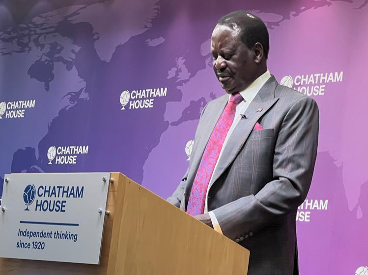 Raila Odinga during the Chatham House address in the UK on Wednesday,March 16, 2022.