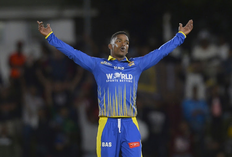 Ferisco Adams of the WSB Cape Cobras celebrate after winning the RAM SLAM T20 Challenge match between WSB Cape Cobras and bizhub Highveld Lions at Boland Park on November 24, 2017 in Paarl, South Africa.