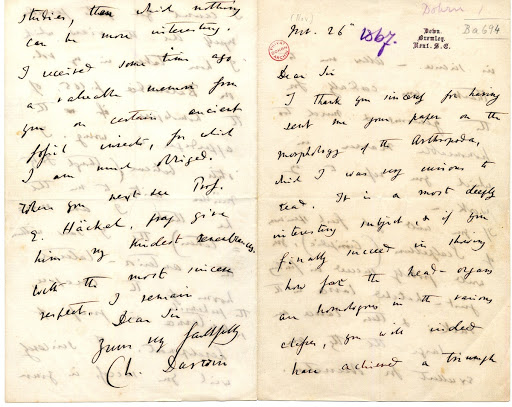 Brief von Charles Darwin vom 26.11.1867 (Vorderseite)