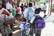 Mandisa Njibana accompanied her son Buhlebemvelo for the first day of school at Cosmo City Primary in Gauteng.