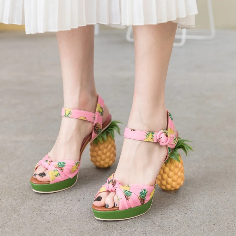 Title 5, Womens Pineapple Printed Leather Super High He...