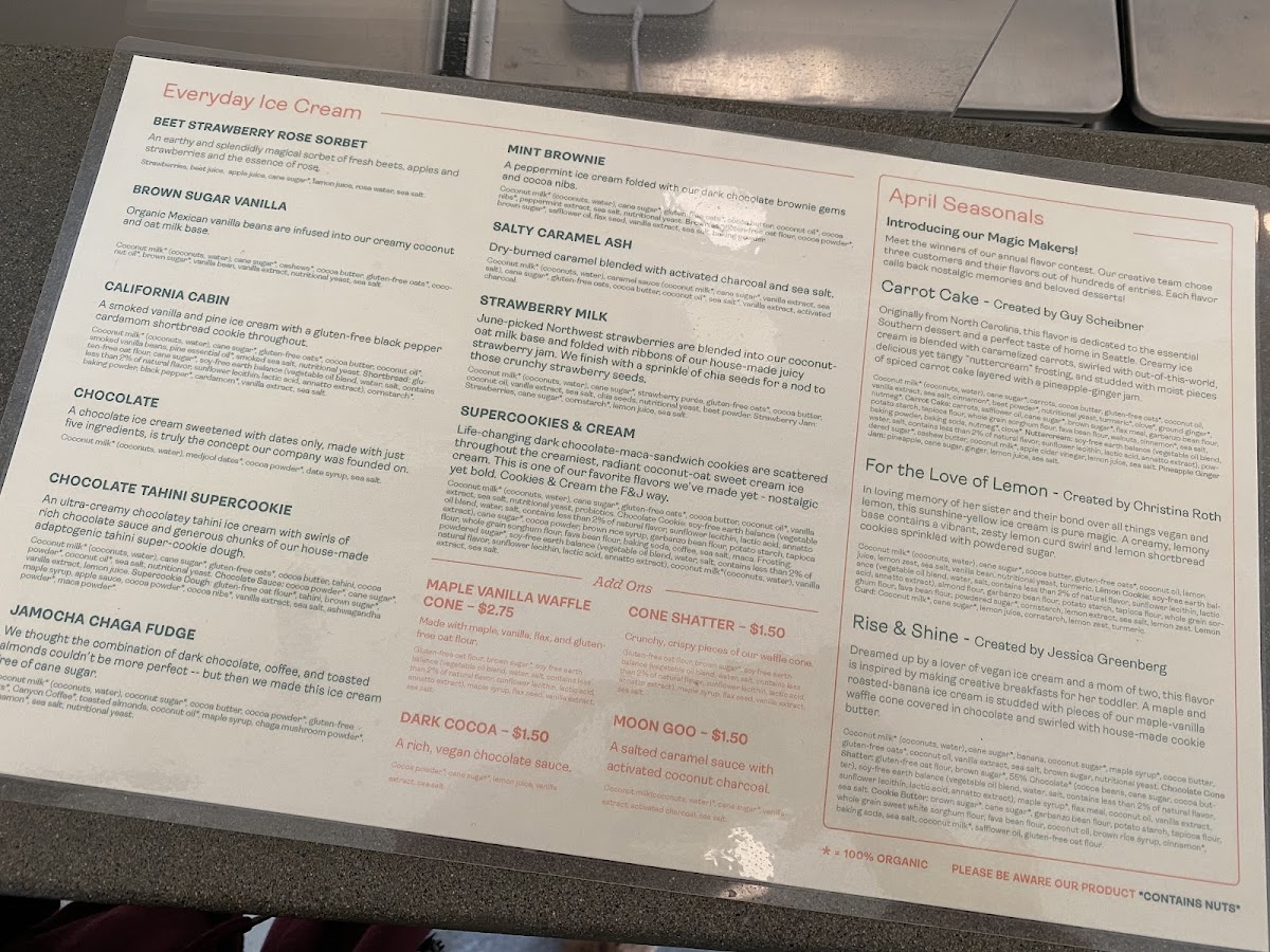 Frankie & Jo's Capitol Hill gluten-free menu