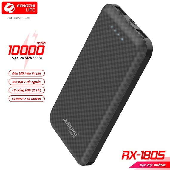 [Mã Bmlt35 Giảm Đến 35K] Cục Sạc Dự Phòng Fengzhi Rx180 10000Mah Đèn Led Pin Mỏng Gọn