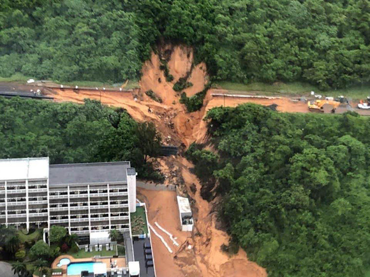 An aerial photo taken of the M4 road collapse between Umhlanga and Sibiya