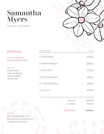 Meyers Floral Design - Invoice template