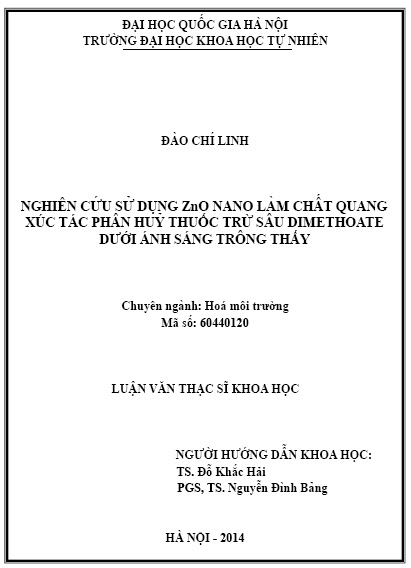 Luận Văn Thạc Sĩ - Nghiên Cứu Sử Dụng ZnO Nano Làm Chất Quang Xúc Tác ...