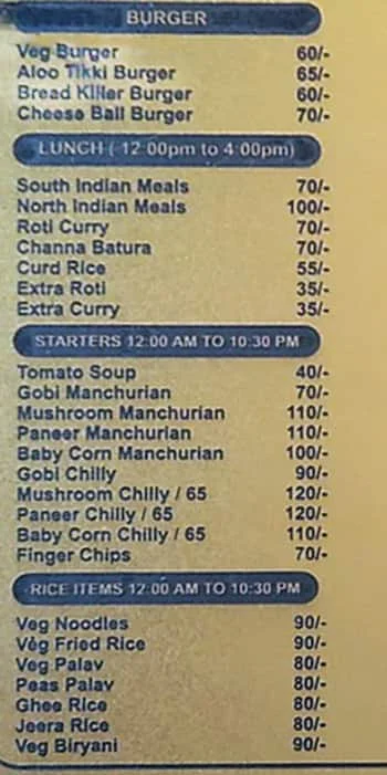 Sri Bhagya Grand menu 