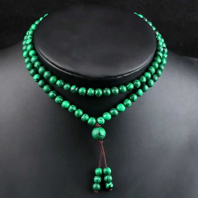 Malaquite kralenketting voor heren, 108 kralen van natuursteen. Ideaal voor meditatie, spirituele sieraden en dagelijkse stijl.