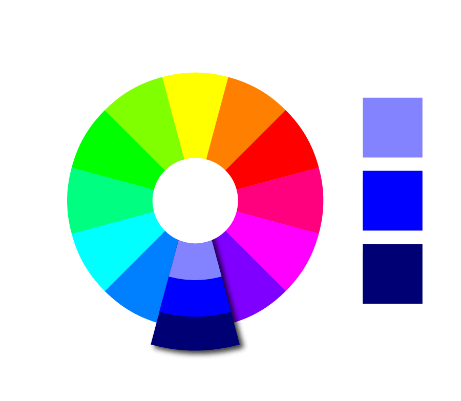 Eine Farbpalette aus drei monochromatischen Farben im Farbkreis