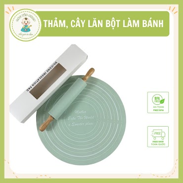 Thảm Nhào Bột Silicon Chống Dính Và Cây Lăn Dụng Cụ Cán Bột Mài Xanh Mint Xinh Xắn