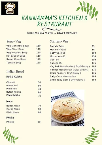 Kannamma's Kitchen Veg Restaurant menu 