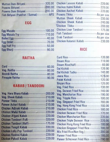 Ashvin Palace Resto. & Bar menu 