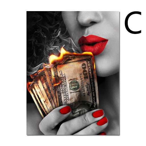 Title 1, Wall Art Poster Red Lips Smoking Woman Clock Pi...